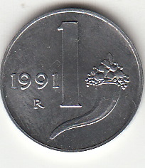 1991 Lire 1 Cornucopia Fior Di Conio Italia