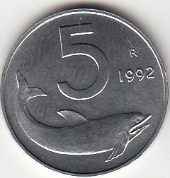 1992 Lire 5 Delfino Fior di Conio Italia