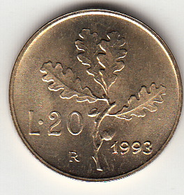 1993 Lire 20 Conservazione Fior di Conio Italia