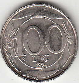 1994 Lire 100 Turrita Conservazione Fior di Conio Italia