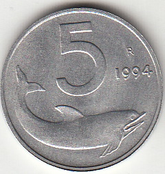 1994 Lire 5 Delfino Fior di Conio Italia