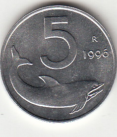 1996 Lire 5 Delfino Fior di Conio Italia