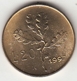 1997 Lire 20 Conservazione Fior di Conio Italia