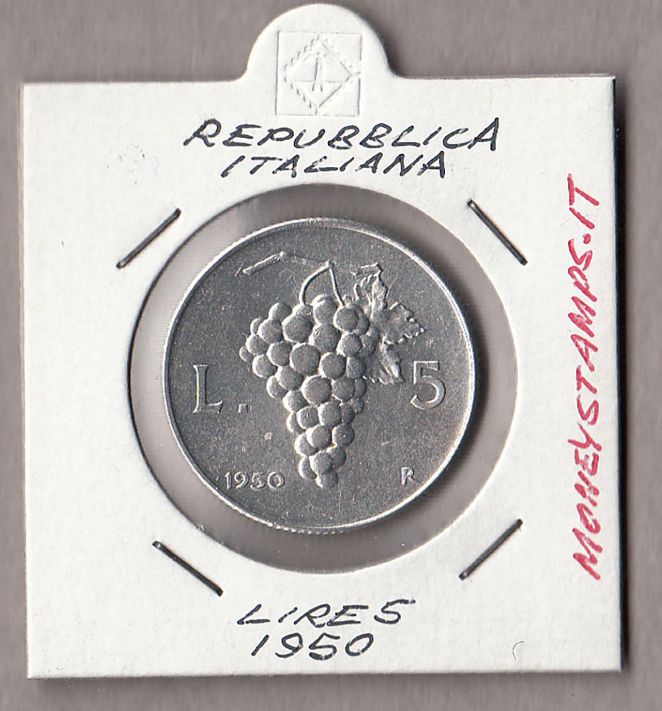 1950 Lire 5 Italia Repubblica Grappolo d'uva