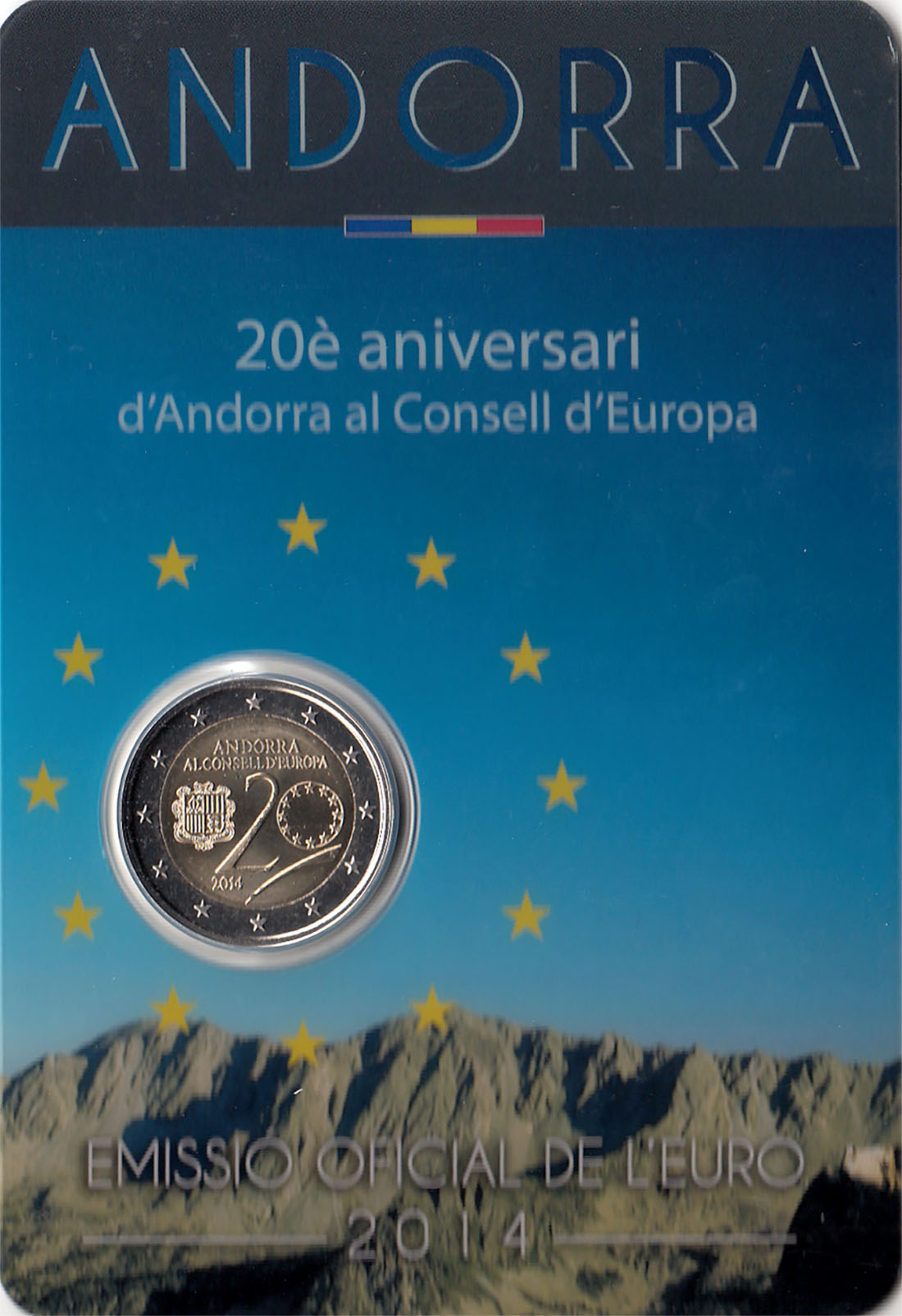 2014 - ANDORRA 2 euro ufficiale 20º Anniversario Consiglio d'Europa