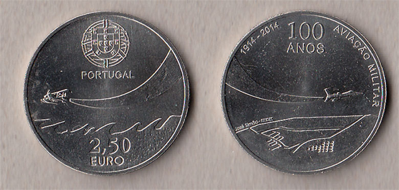 2014 - 2,5 euro PORTOGALLO Centenario dell'Aviazione Militare