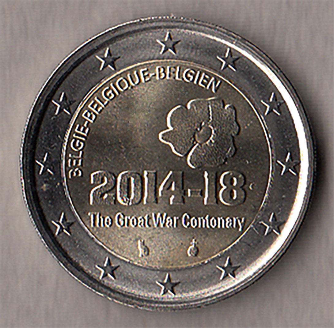 2014 - 2 Euro BELGIO 100° inizio Prima Guerra Mondiale Fdc