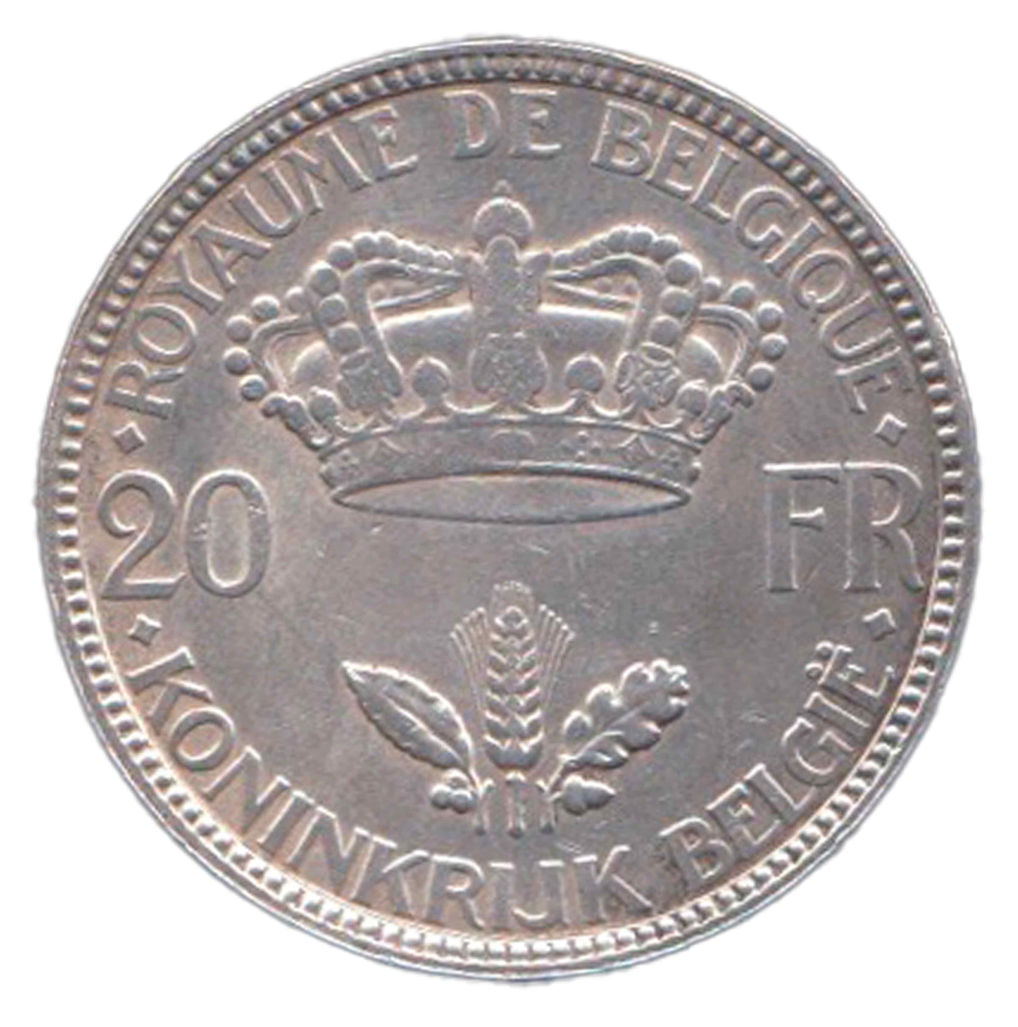 BELGIO 20 Francs Argento 1935 Leopoldo III BB+