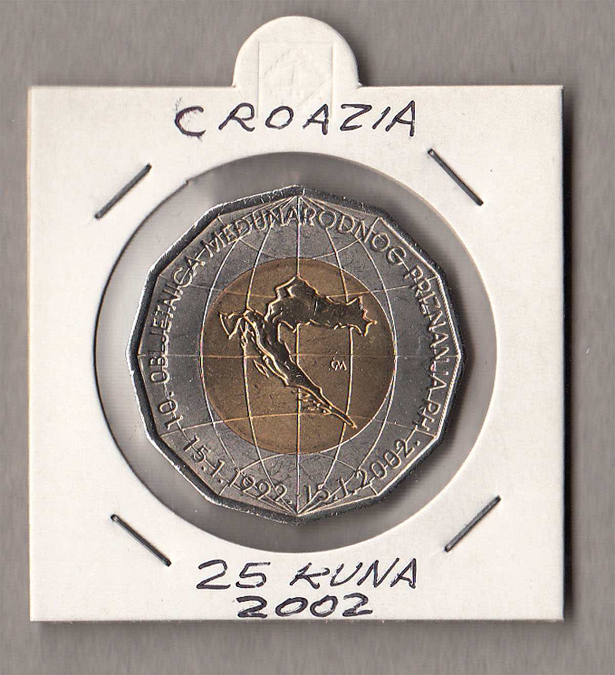 2002 - 25 Kuna Croazia 10 ° anniversario del riconoscimento internazionale