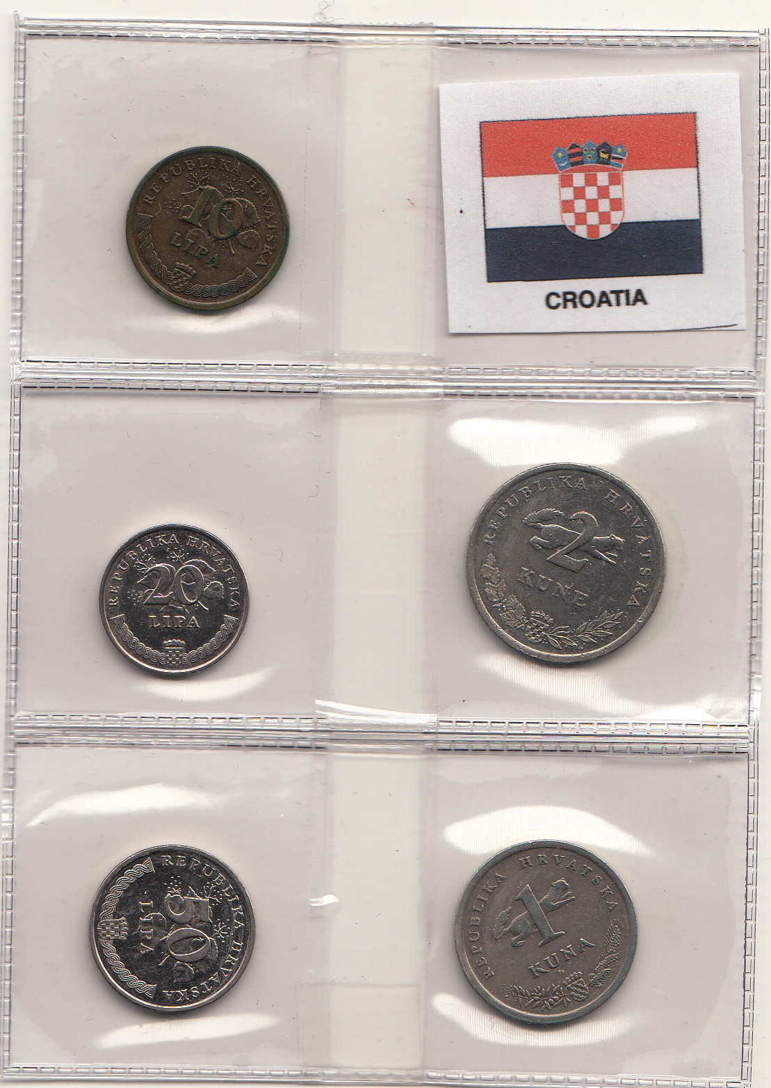 CROAZIA set monete circolate da  10 - 20 - 50  Lipa + 1 - 2 Kune anni vari