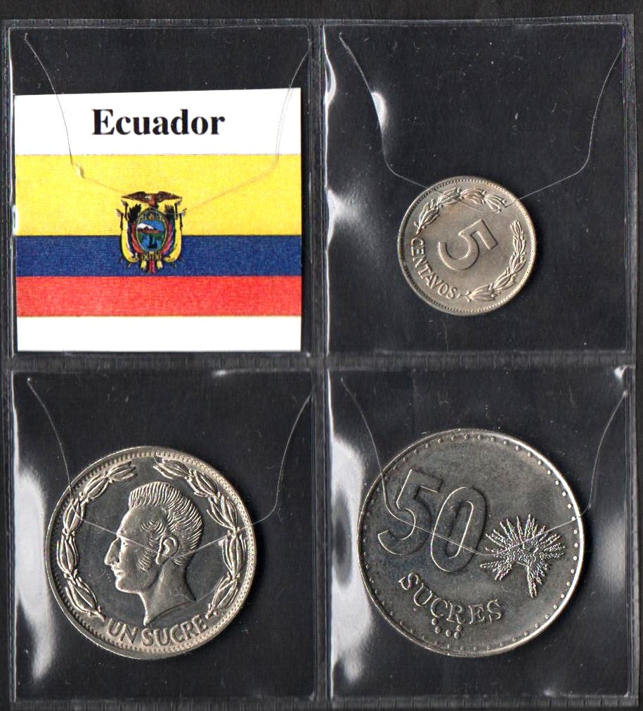 ECUADOR Serie composta da  5 Centavos e da 1 e 50 Sucres  Quasi fior di Conio