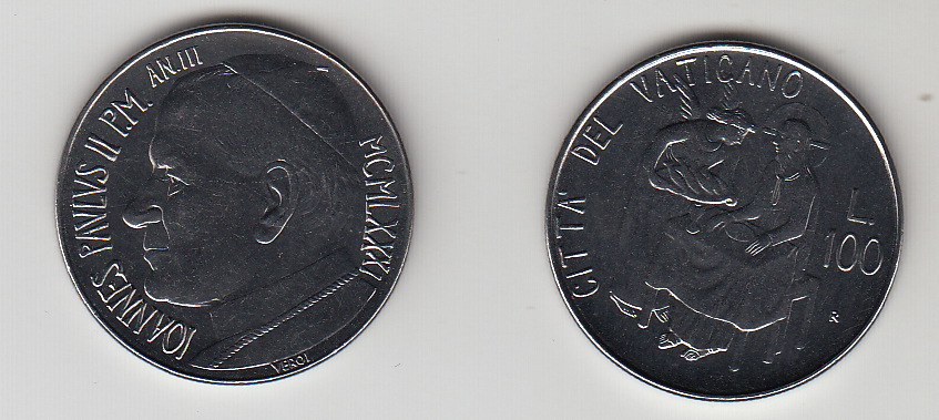 1981 Lire 100 Anno III Fior di Conio Giovanni Paolo II