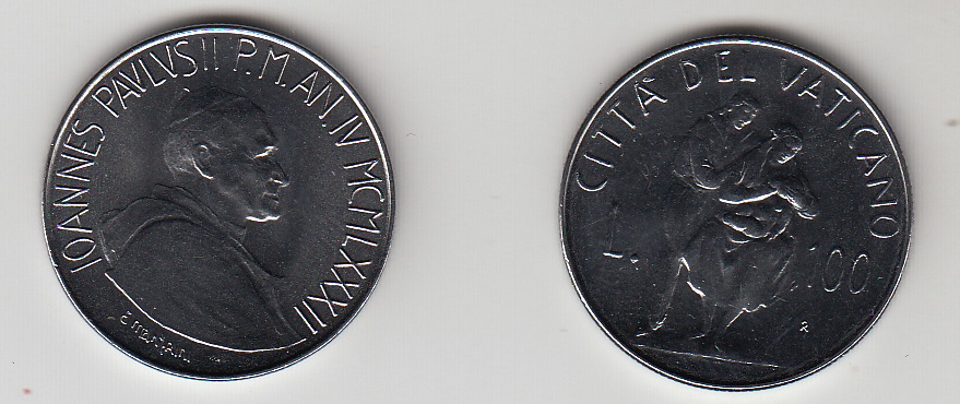 1982  Lire 100 Anno IV Fior di Conio Giovanni Paolo II