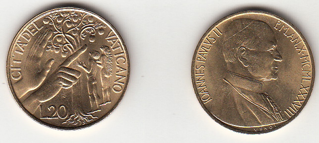 1988 Lire 20 Anno X Fior di Conio Giovanni Paolo II