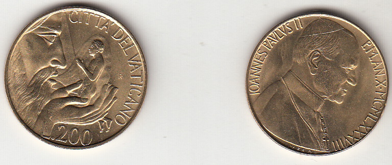 1988 Lire 200 Anno X Fior di Conio Giovanni Paolo II