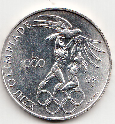 1984 Lire 1000 Argento Olimpiadi di Los Angeles San Marino