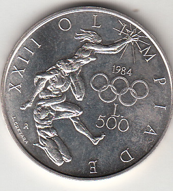 1984 Lire 500 Argento Olimpiadi di Los Angeles San Marino