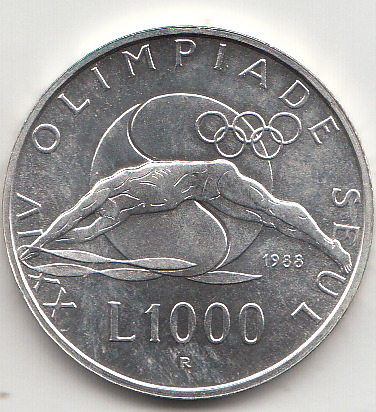 1988 Lire 1000 Argento Olimpiadi Estive Seul San Marino