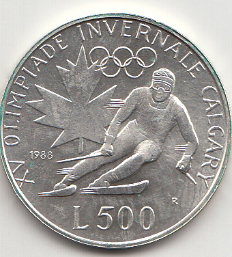 1988 Lire 500 Argento Olimpiadi Invernali a Calgary San Marino