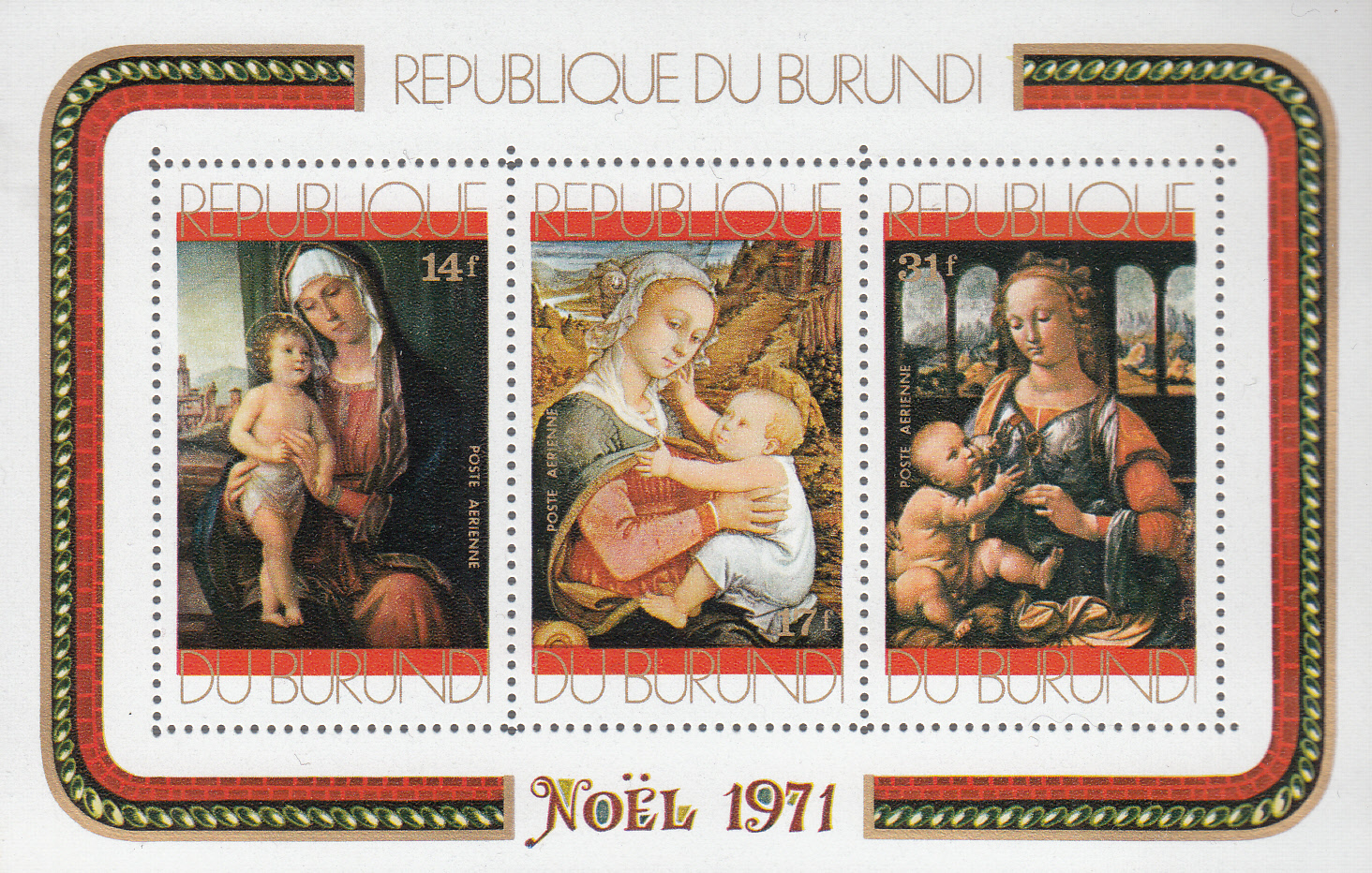 BURUNDI 1971 BF  Natale 3 Val. Pitture Religiose Vergine