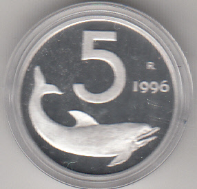 1996 Lire 5 Delfino Fondo Specchio Italia