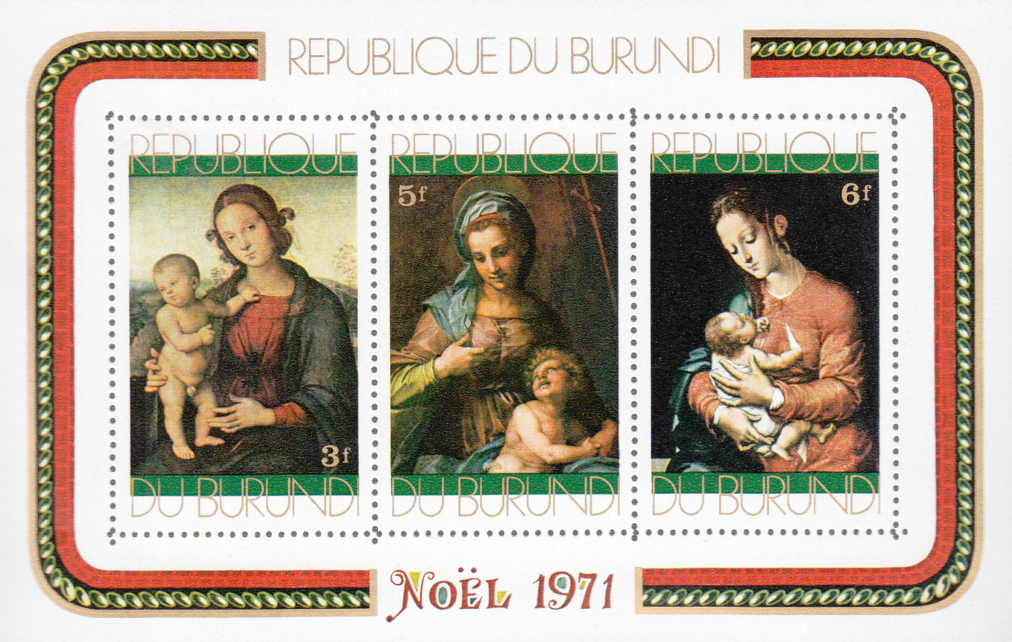 BURUNDI 1971 BF  Natale 3 Val. Pitture Religiose Vergine