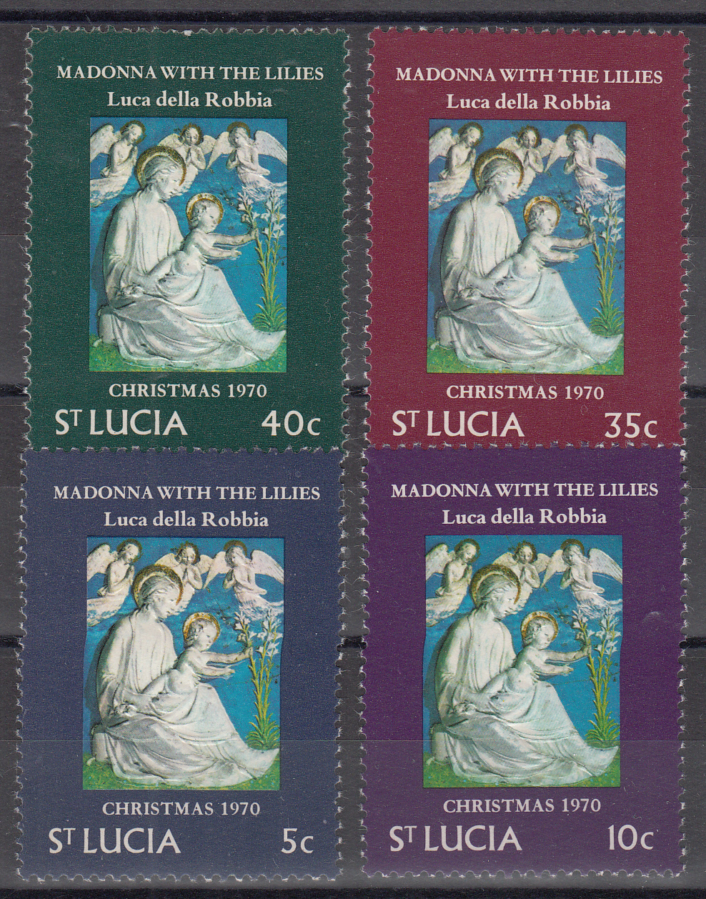 ST. LUCIA 1970 Christmas  4 Val. Pitture Religiose Vergine Luca della Robbia