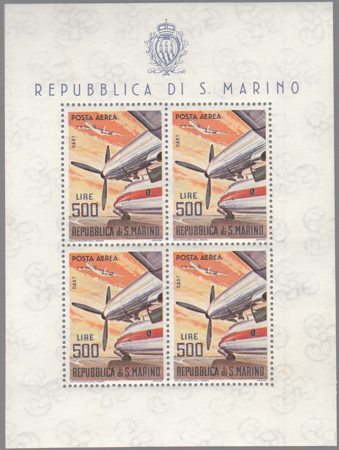 1965 - San Marino Foglietto Posta Aerea Aeroplani 4 v.