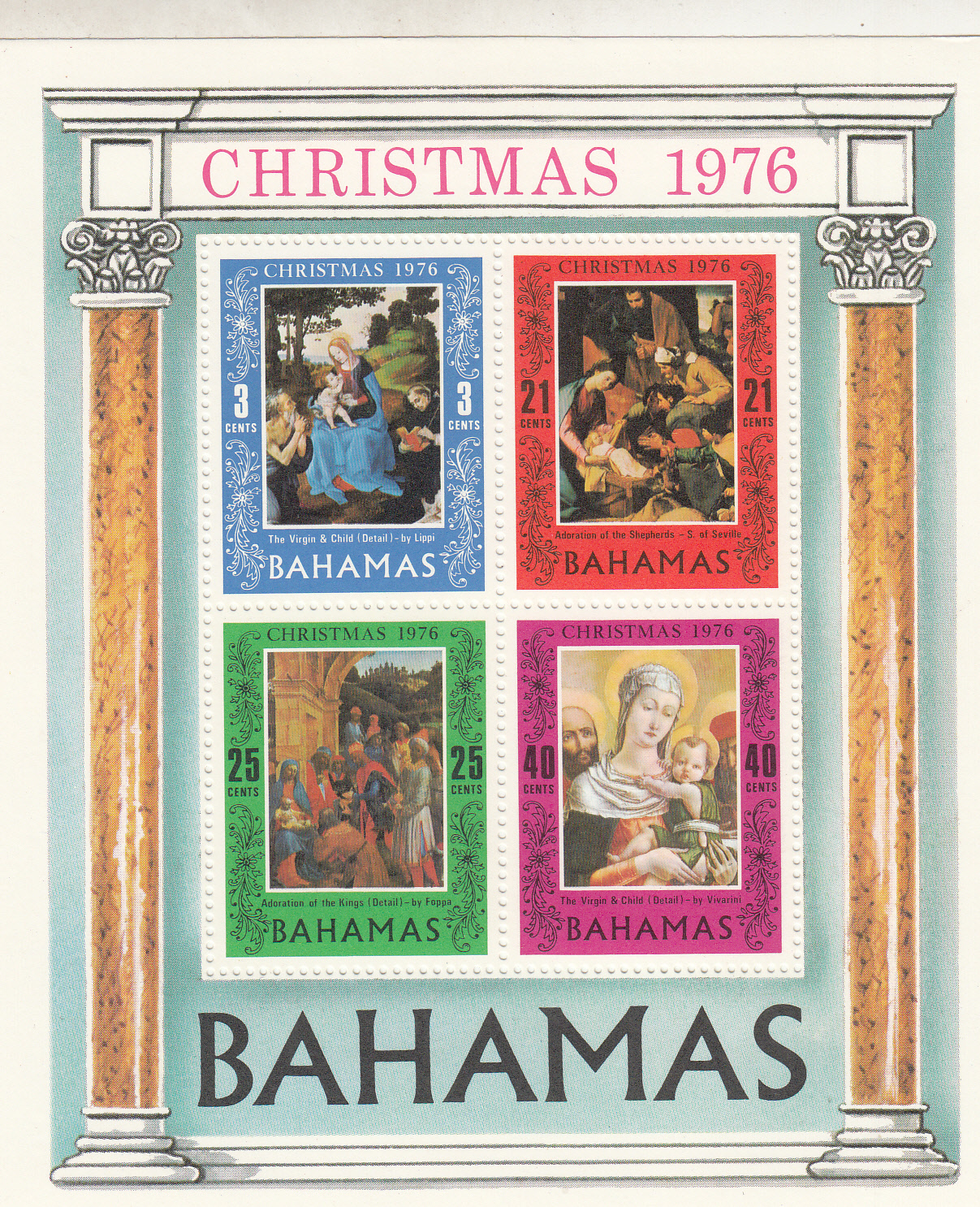 Bahamas 1976 NATALE BF 4 Val. Pitture Religiose Vergine
