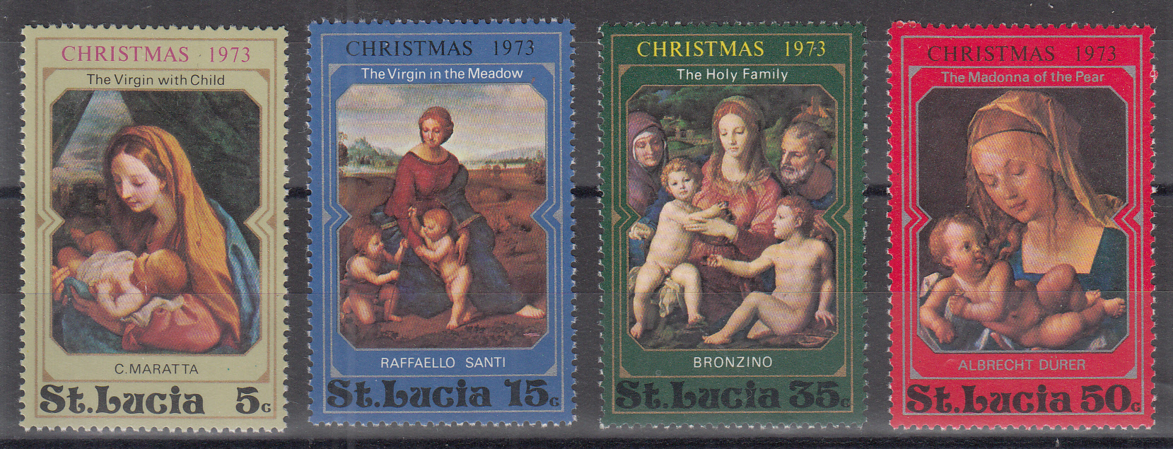 ST. LUCIA 1973 Natale  4 Val. Pitture Religiose Vergine