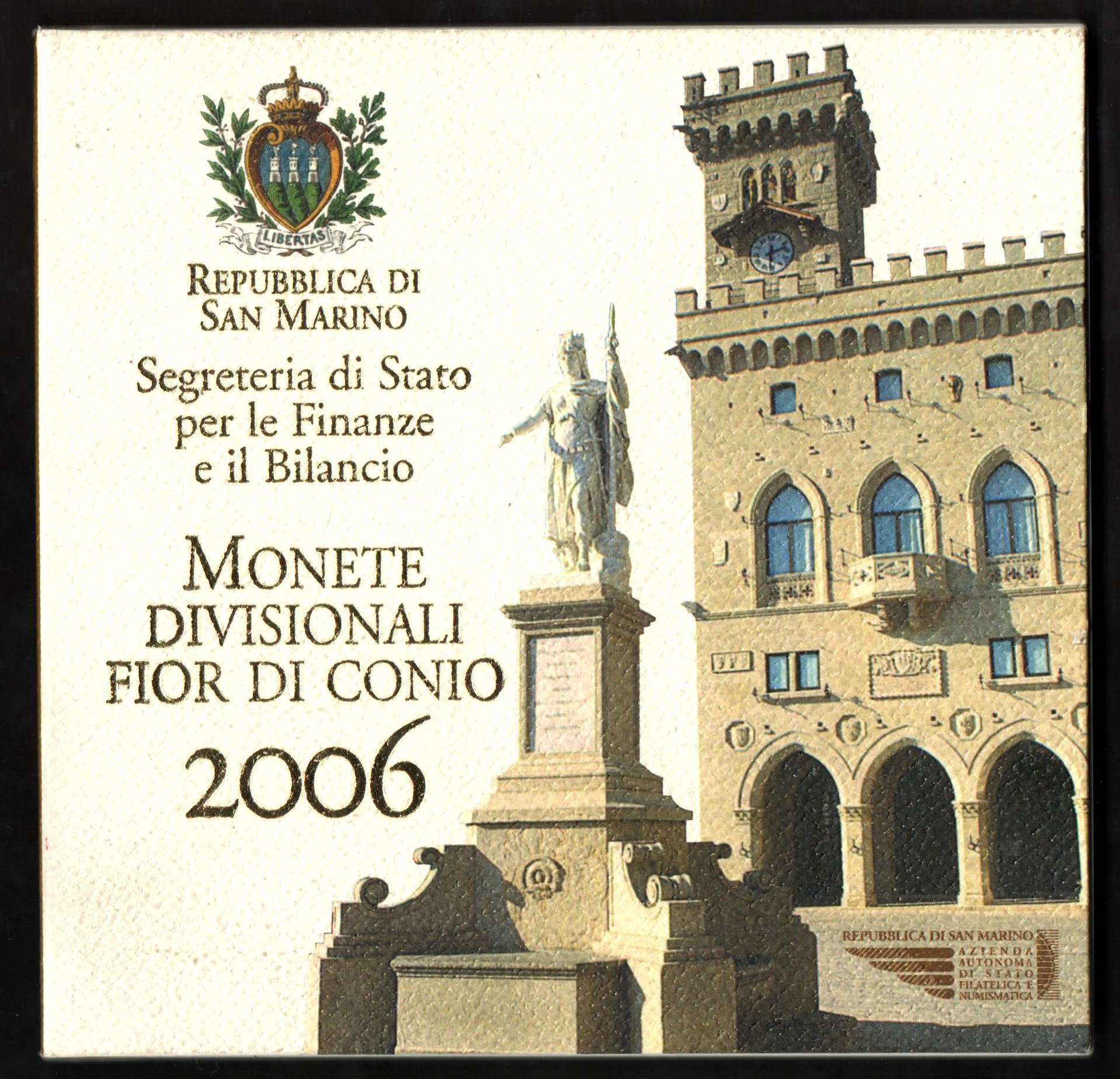 2006 Set Ufficiale 9 pezzi con 5 € In Argento Melchiorre Delfico San Marino