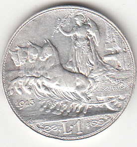 1913 1 Lira Quadriga Veloce Poco Circolata Vittorio Emanuele III