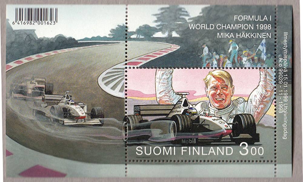 FINLANDIA 1999  foglietto Formula 1 World Champion 1998 Mika Hakkinen Unificato Bf 20