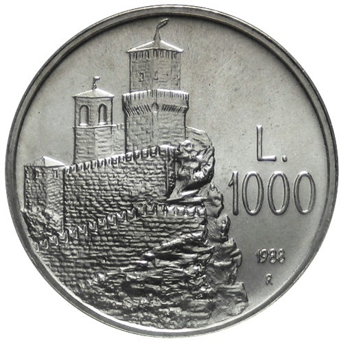 1988 Lire 1000 Argento Prima Torre (Guaita) San Marino