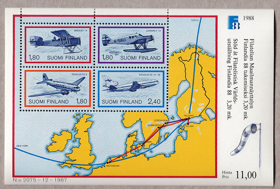 FINLANDIA 1988 foglietto Trasporto postale aereo Unificato BF 4