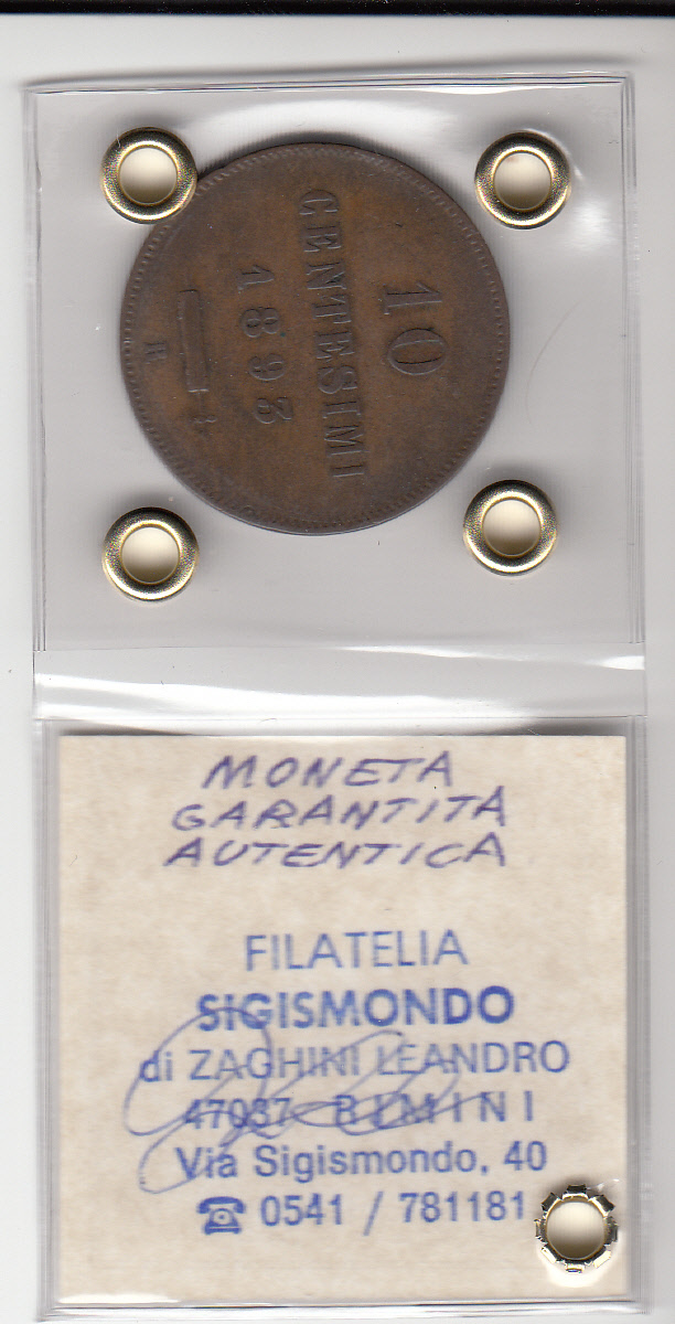 1893 10 Centesimi Rame Certificato di Garanzia San Marino BB+