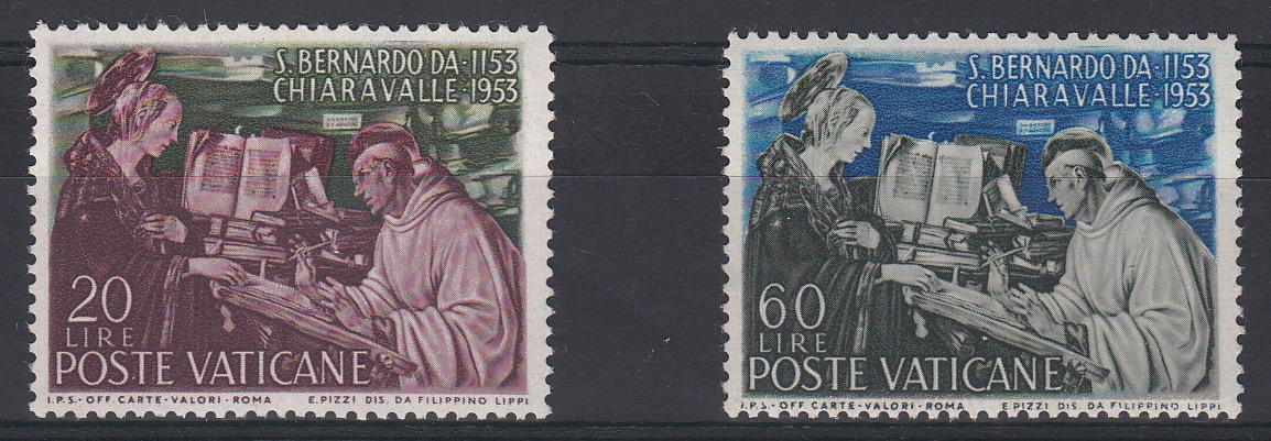 1953 San Bernardo da Chiaravalle  Serie Nuova Perfetta Non Linguellata ** Pio XII