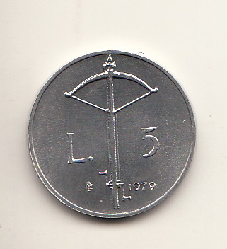 1979 5 Lire Italma La Balestra Fior Di Conio San Marino