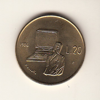 1986 20 Lire Bronzital Computer Fior di Conio San Marino