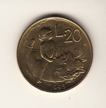 1995 20 Lire Bronzital Lotta alla Povertà Fior di Conio San Marino