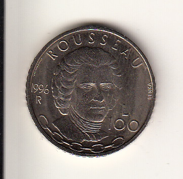 1996 100 Lire Acmonital Jean Jacques Rousseau Fior di Conio San Marino