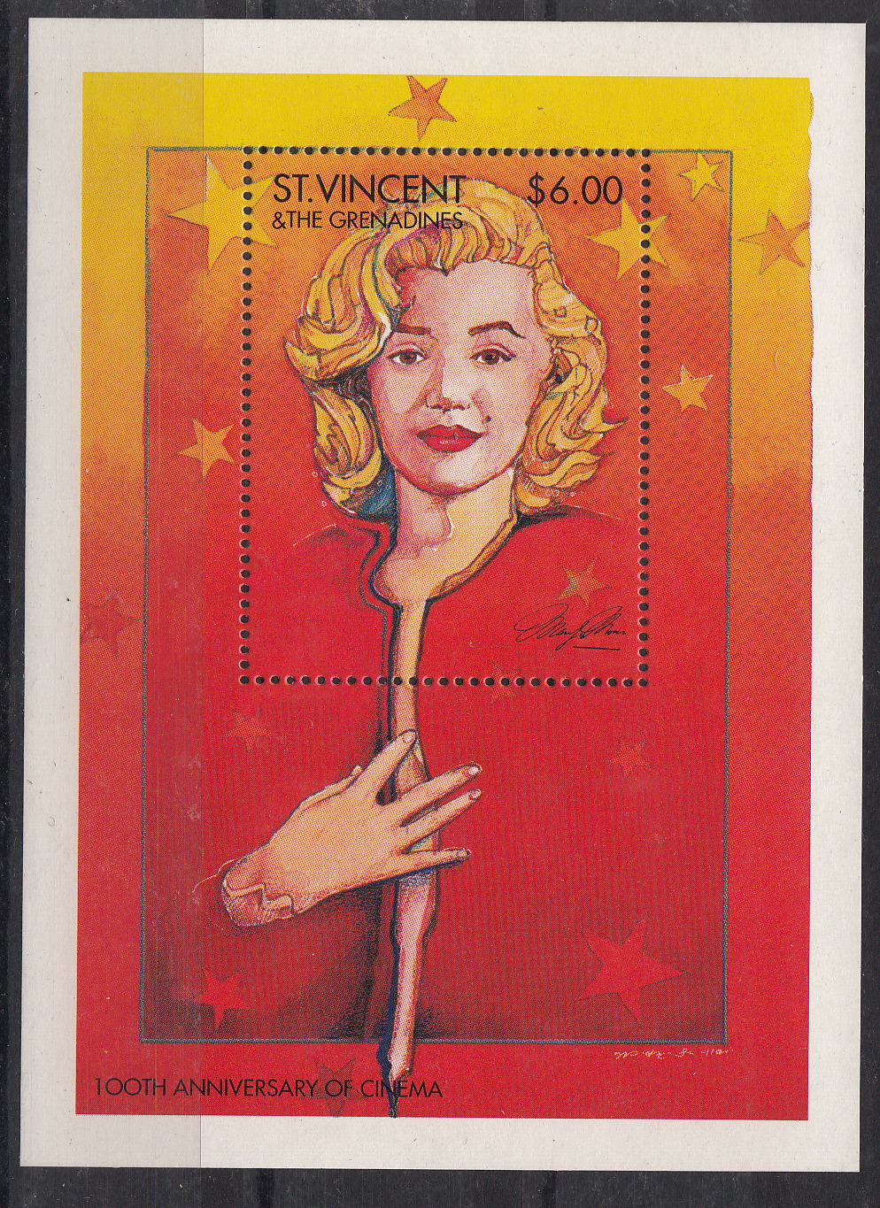 ST. VINCENT 1995 Foglietto nuovo Marilyn Monroe Bf 307