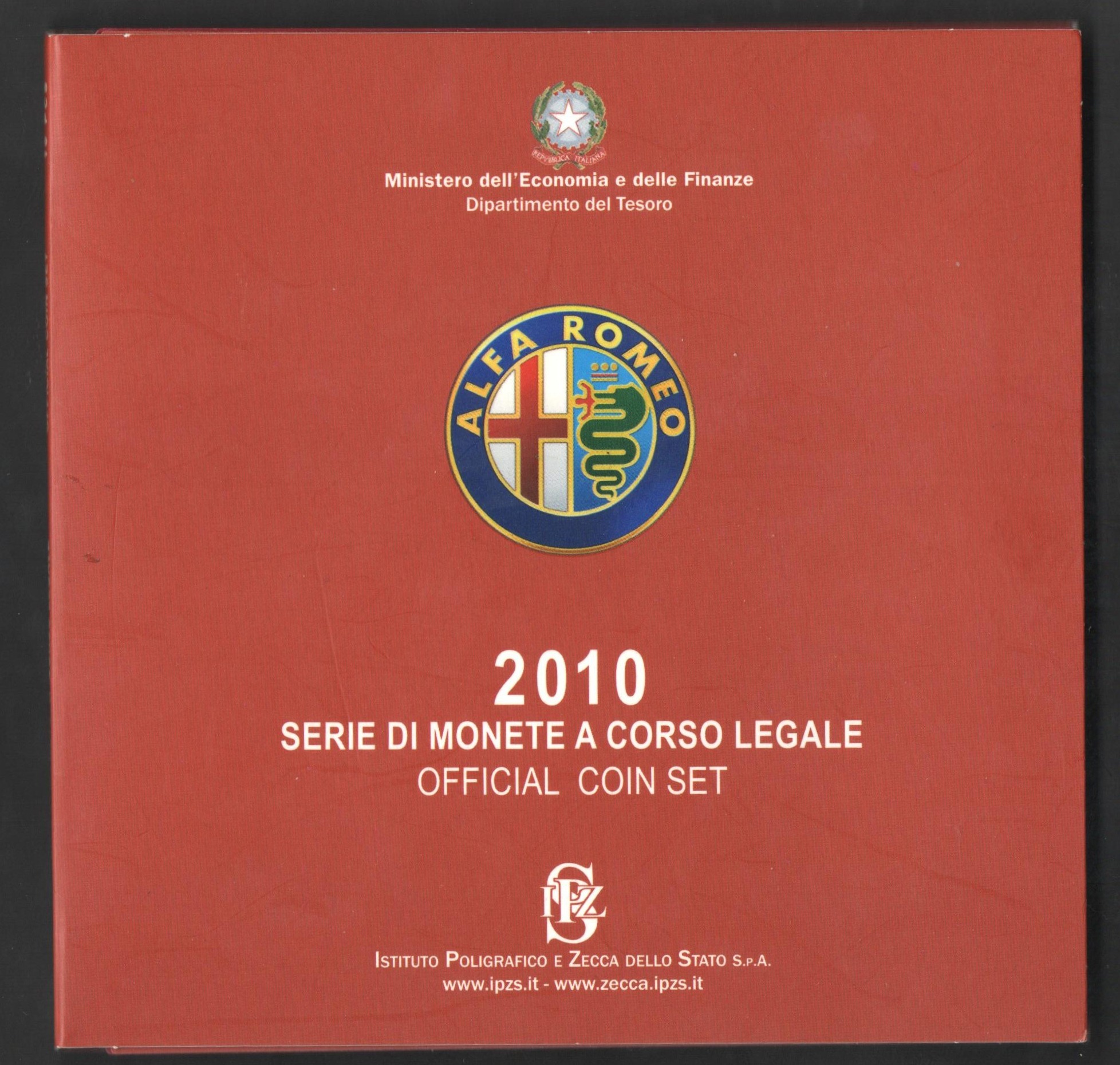 2010 - Divisionale I.P.Z.S. 10 Valori Italia  Argento 5 € 100° Anniv. dell'Alfa Romeo