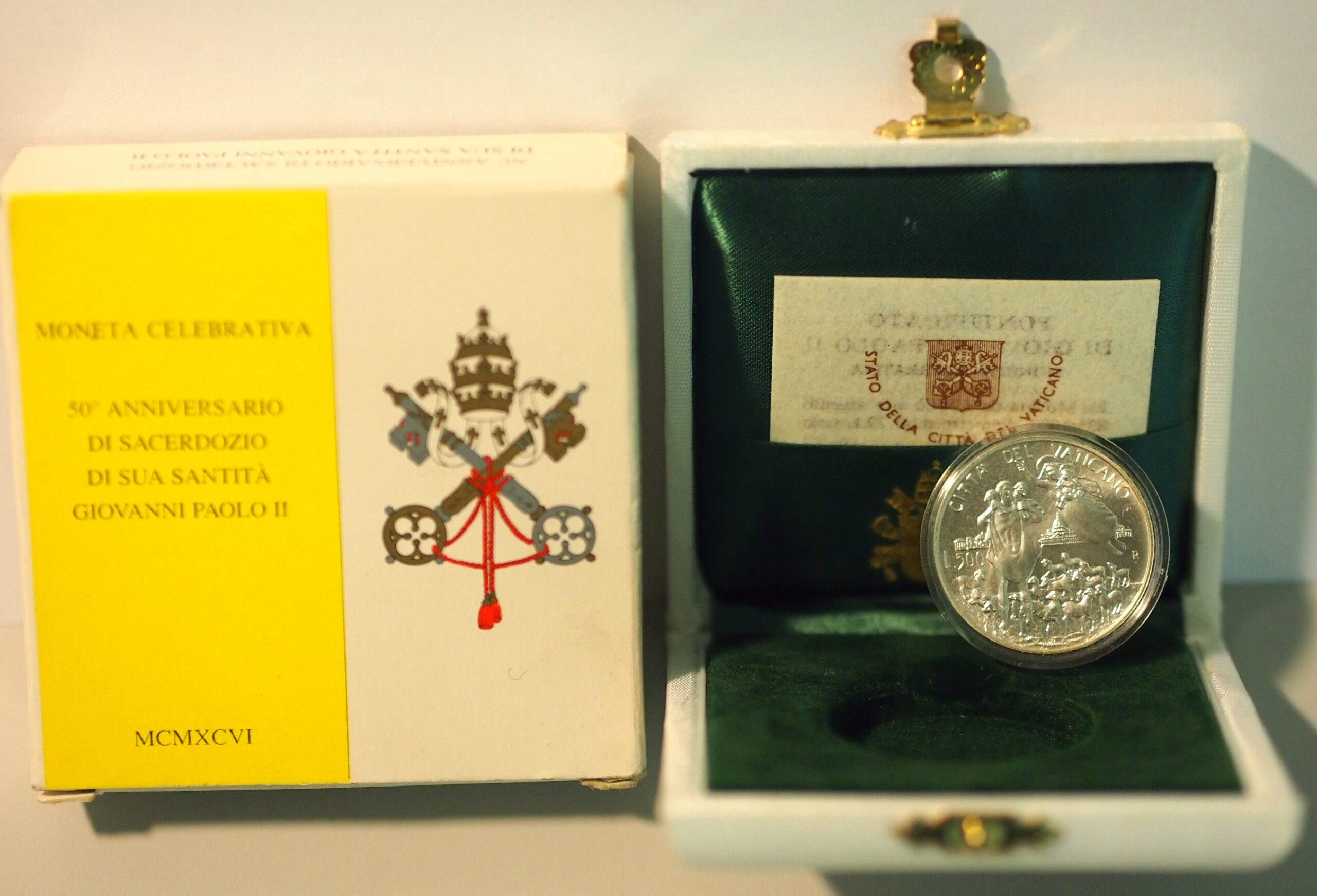 1996 Lire 500 Argento  50° Anniv. Sacerdozio Giovanni Paolo II