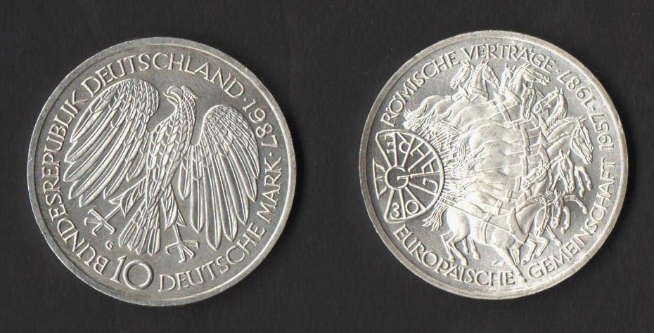 1987 GERMANIA 10 Marchi Argento 30 Anni Unita' Europea 1987