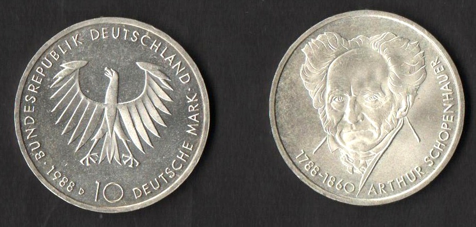 1988 GERMANIA 10 Marchi 1988 Argento 200°  Nascita Di Arthur Schopenhauer