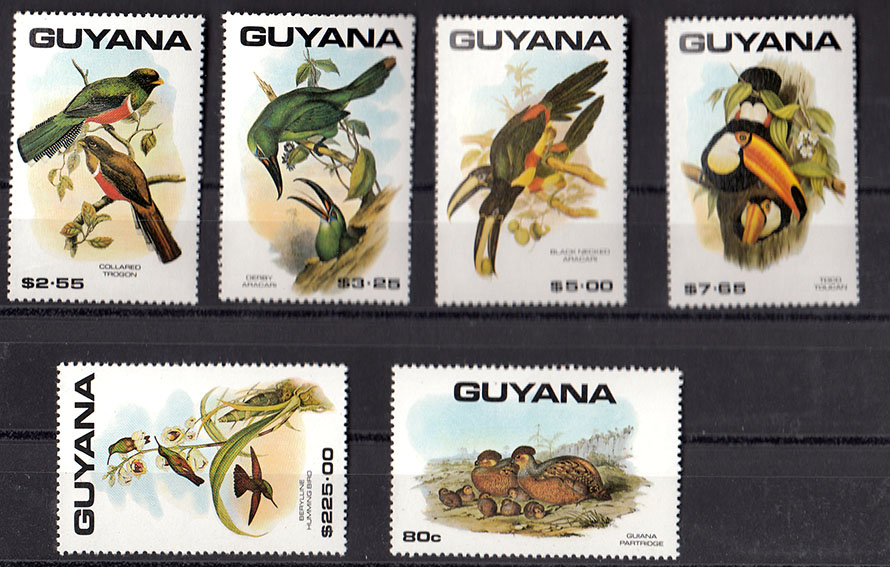 GUYANA 6 francobolli nuovi uccelli tropicali Yvert Tellier 2270/5