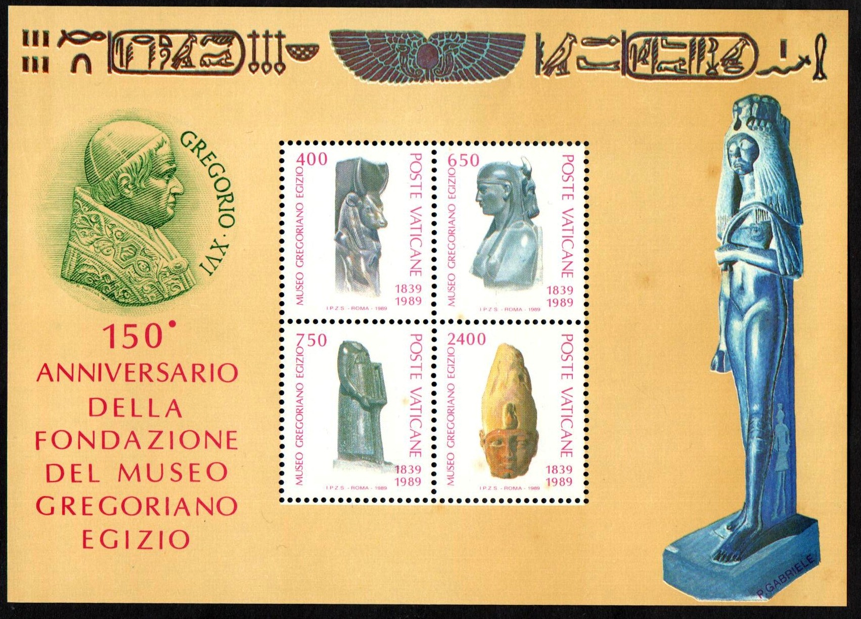 1989 Foglietto 150 Anniversario Museo Egizio  Non Linguellato ** Giovanni Paolo II
