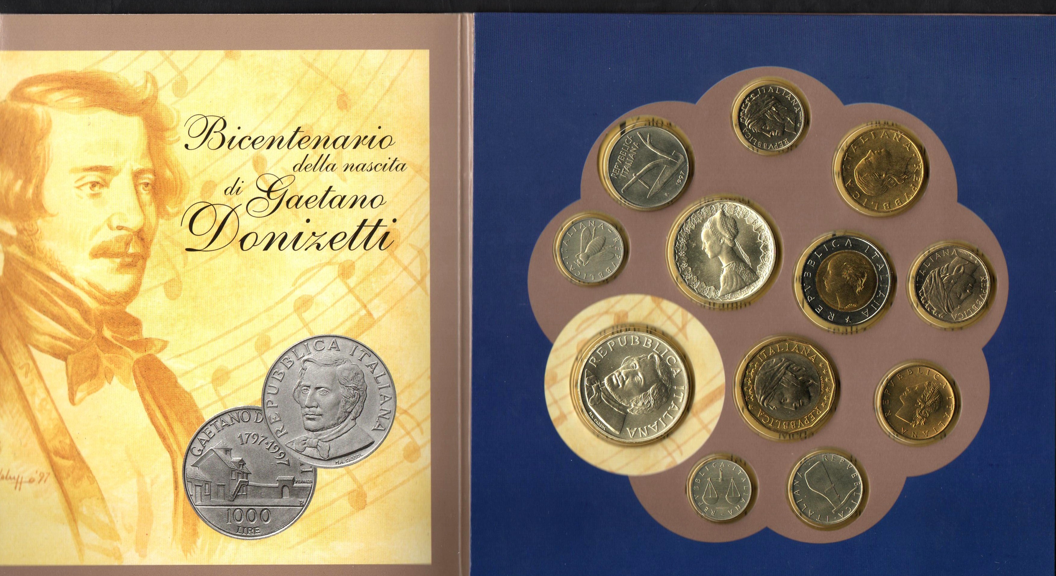 1997 - Confezione Zecca Italia - Con caravella in Argento Lire 1000 Gaetano Donizetti