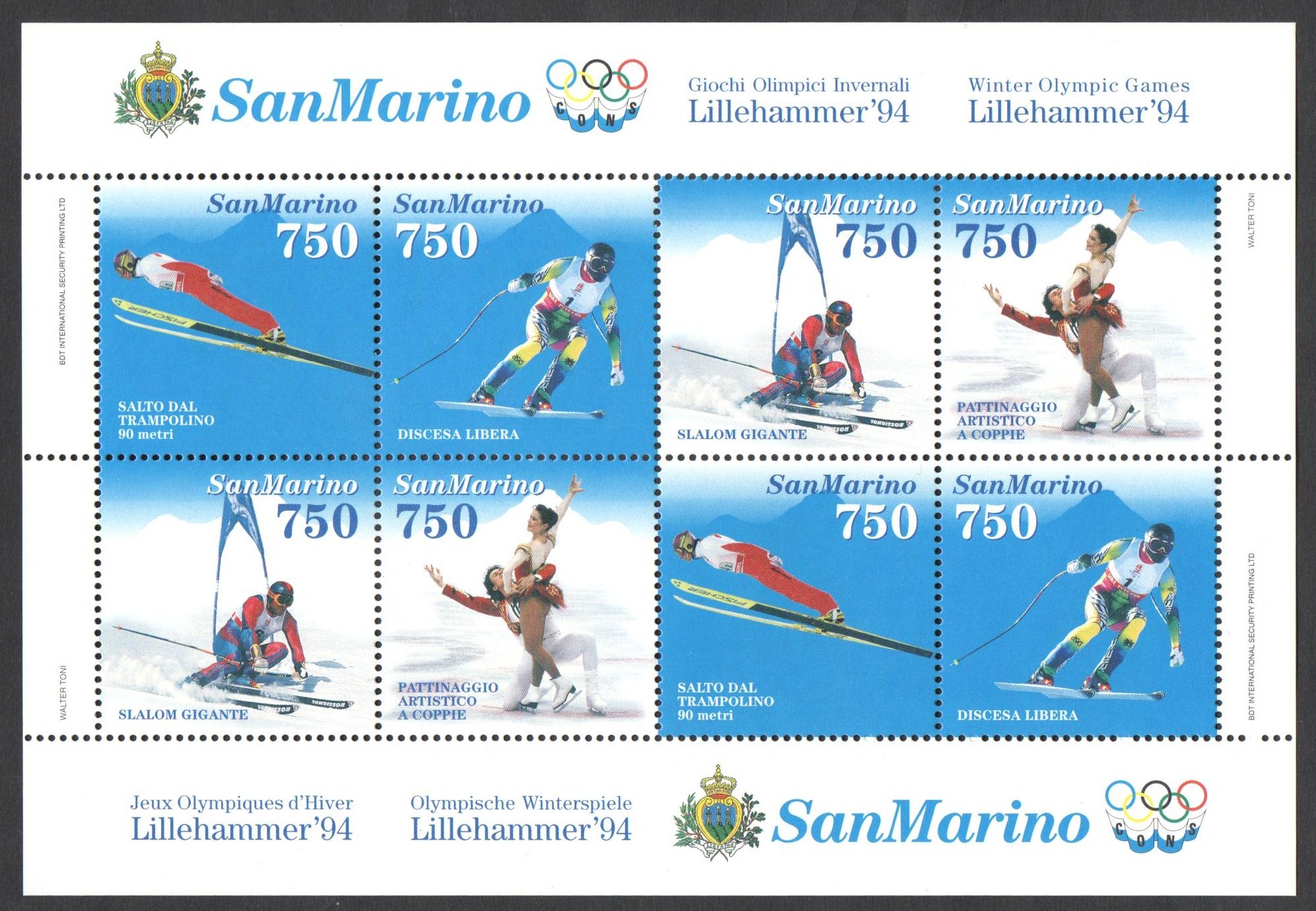 1994 Olimpiade Invernali Lillehammer Foglietto San Marino